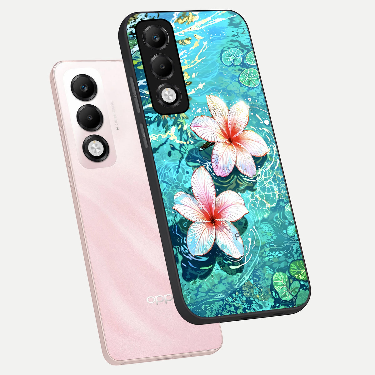  Pink Flowers in Water phone case For Oppo K13x 5G showing premium glass back cover with detailed artwork