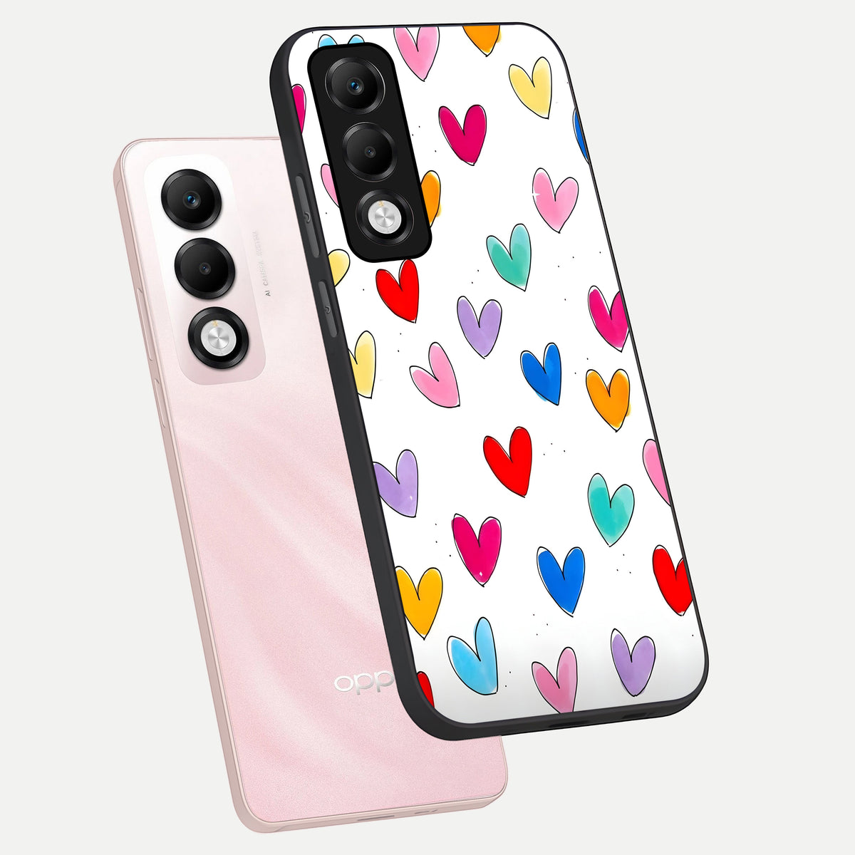  Playful Love Doodles phone case For Oppo K13x 5G showing premium glass back cover with detailed artwork
