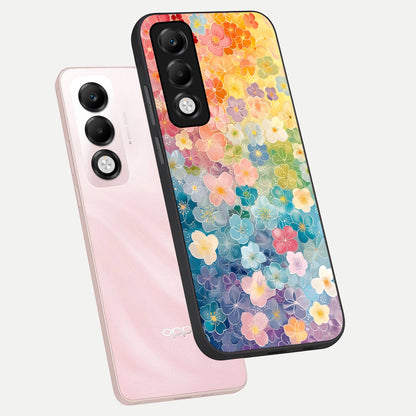  Rainbow Blossom Burst phone case For Oppo K13x 5G showing premium glass back cover with detailed artwork