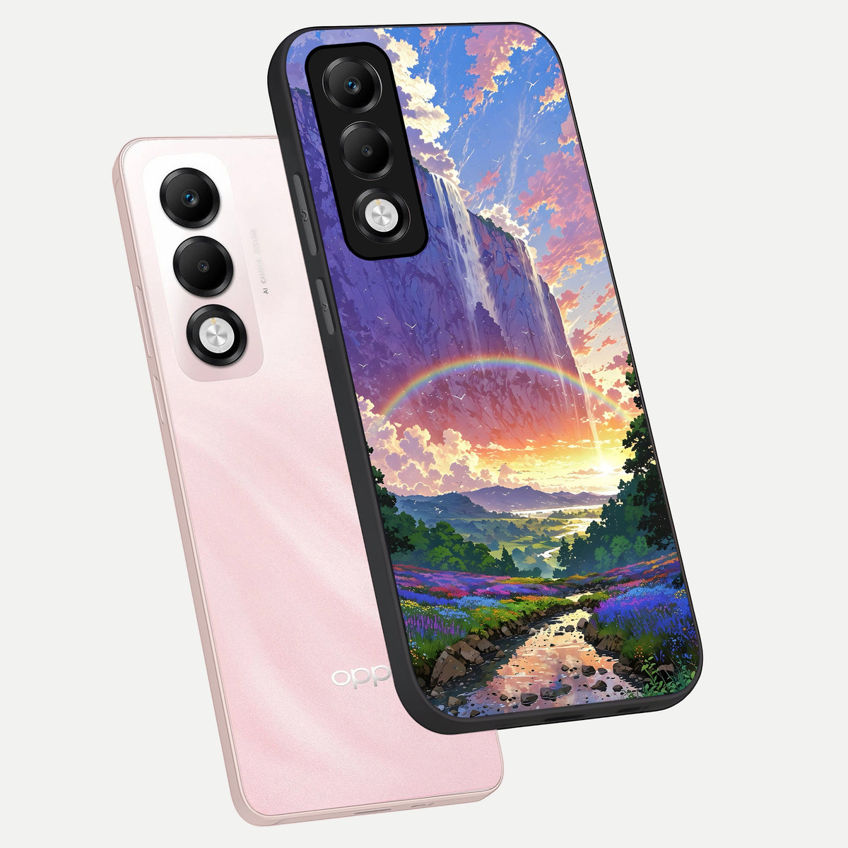  Rainbow Valley Dream phone case For Oppo K13x 5G showing premium glass back cover with detailed artwork