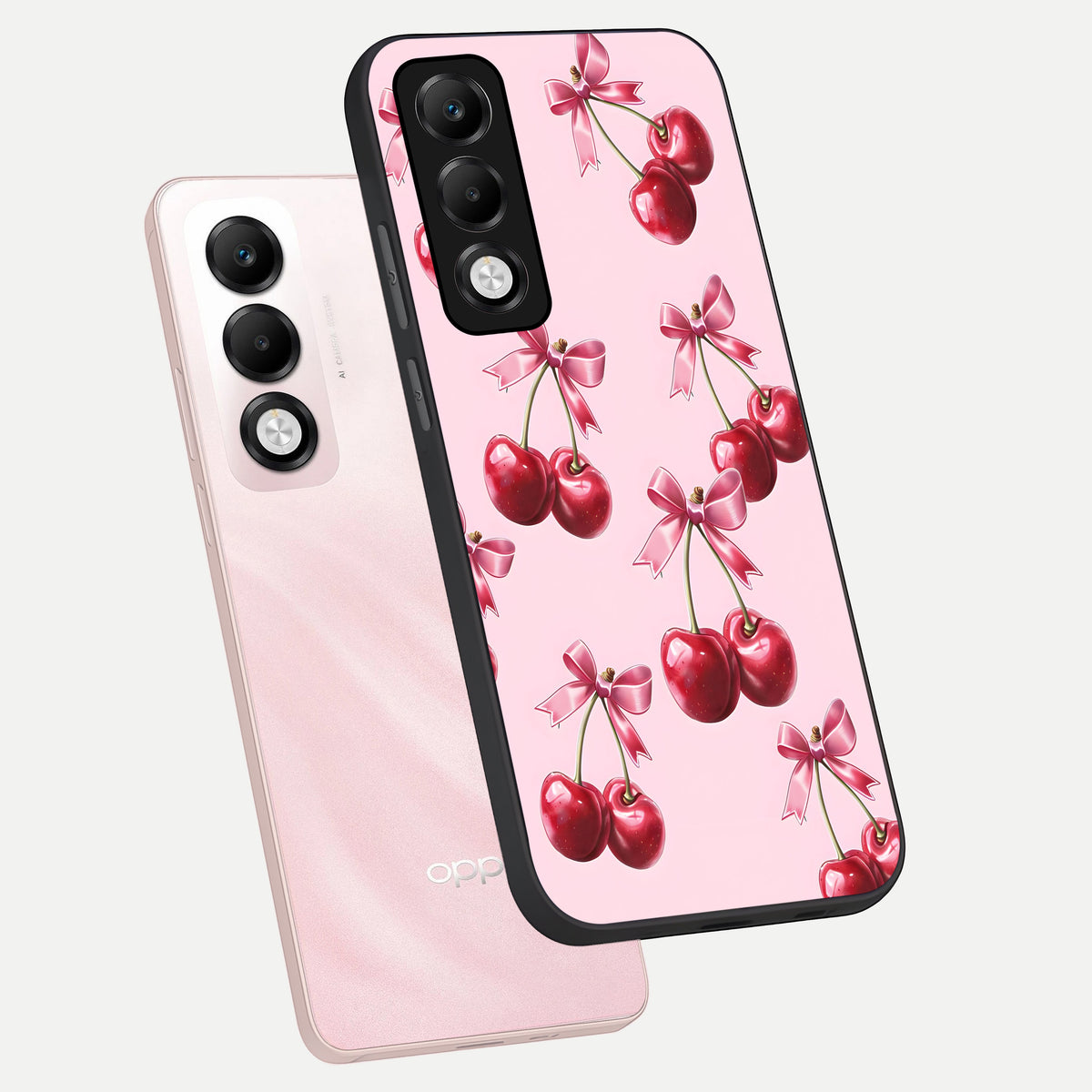  Red Cherries Pattern phone case For Oppo K13x 5G showing premium glass back cover with detailed artwork