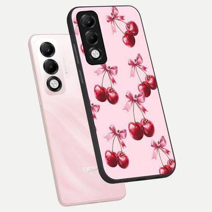  Red Cherries Pattern phone case For Oppo K13x 5G showing premium glass back cover with detailed artwork