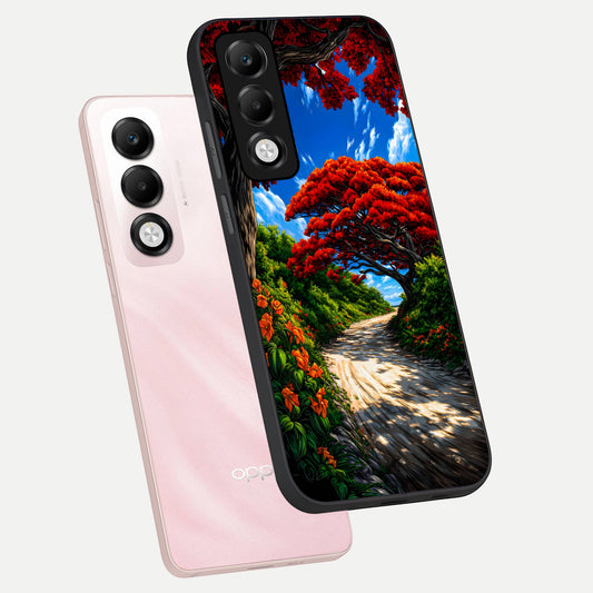  Red Trees Pathway phone case For Oppo K13x 5G showing premium glass back cover with detailed artwork