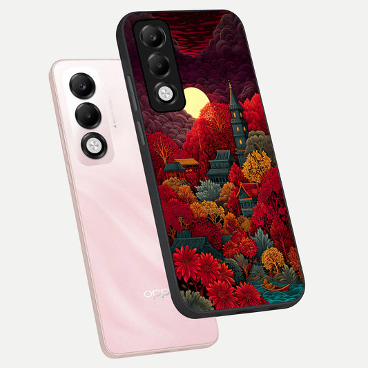  Scarlet Autumn Temple phone case For Oppo K13x 5G showing premium glass back cover with detailed artwork