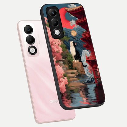 Temple Cat Scenery phone case For Oppo K13x 5G showing premium glass back cover with detailed artwork