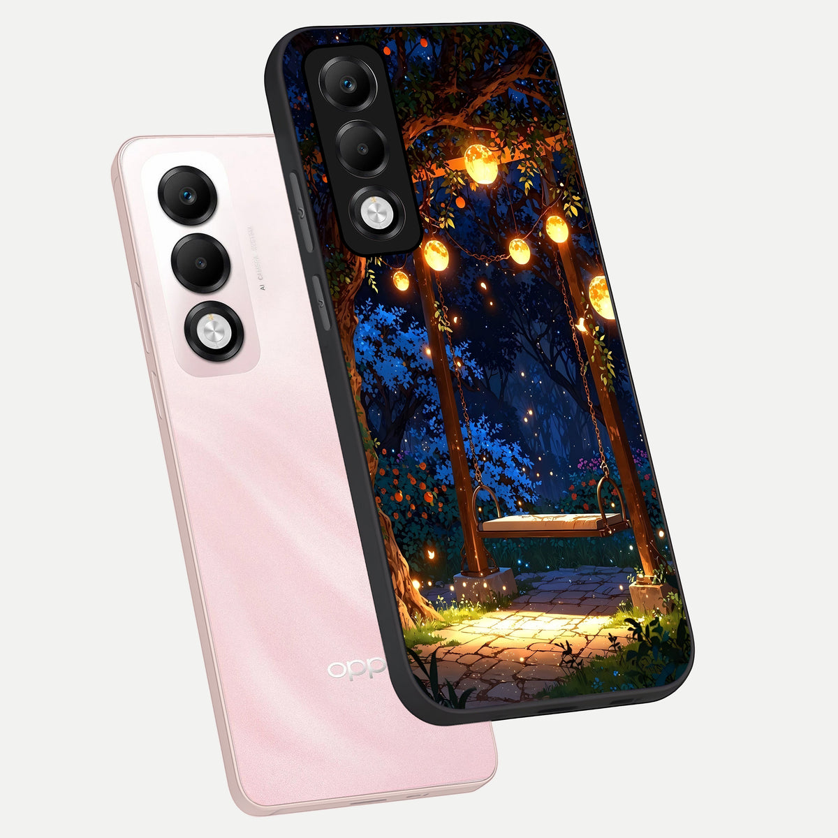  Twilight Garden Swing phone case For Oppo K13x 5G showing premium glass back cover with detailed artwork