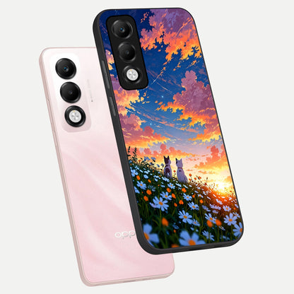  Two Cats Friends phone case For Oppo K13x 5G showing premium glass back cover with detailed artwork