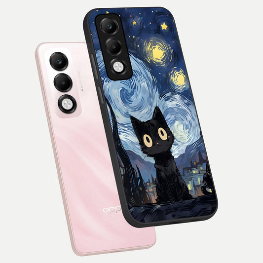  Van Gogh Cat phone case For Oppo K13x 5G showing premium glass back cover with detailed artwork