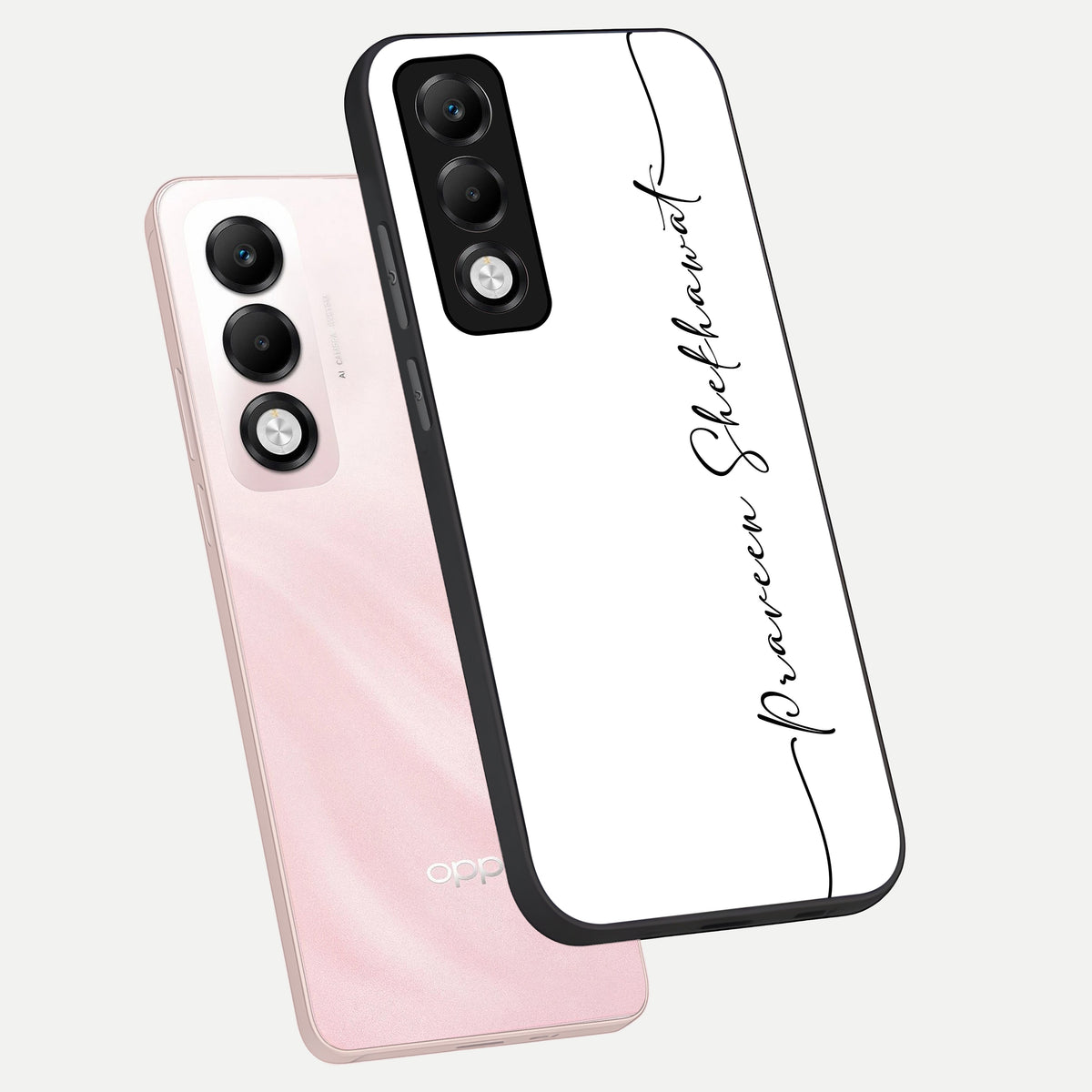  White Tune Custom Name phone case For Oppo K13x 5G showing premium custom name glass back cover