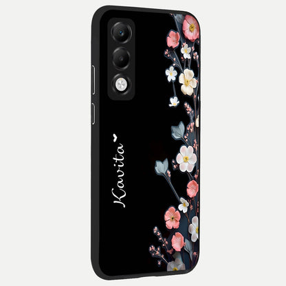  Black Elegance Floral Custom Name back cover For Oppo K13x 5G slim fit glass case with vibrant aesthetic design