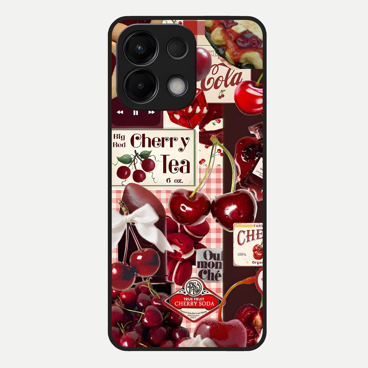  Aesthetic Cherry Tea Glass Case For Oppo K13 5G back cover – full design glossy printed glass finish