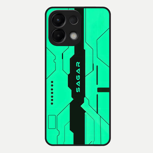  Aqua Tech CYBERPUNK Custom Name Glass Case For Oppo K13 5G back cover – full design glossy printed glass finish