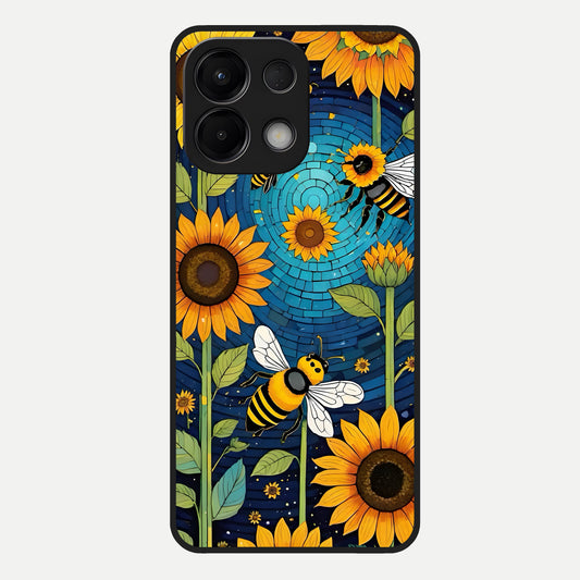  Bees And Sunflowers Glass Case For Oppo K13 5G back cover – full design glossy printed glass finish