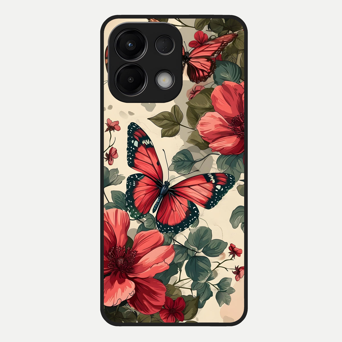  Crimson Butterfly Garden Glass Case For Oppo K13 5G back cover – full design glossy printed glass finish