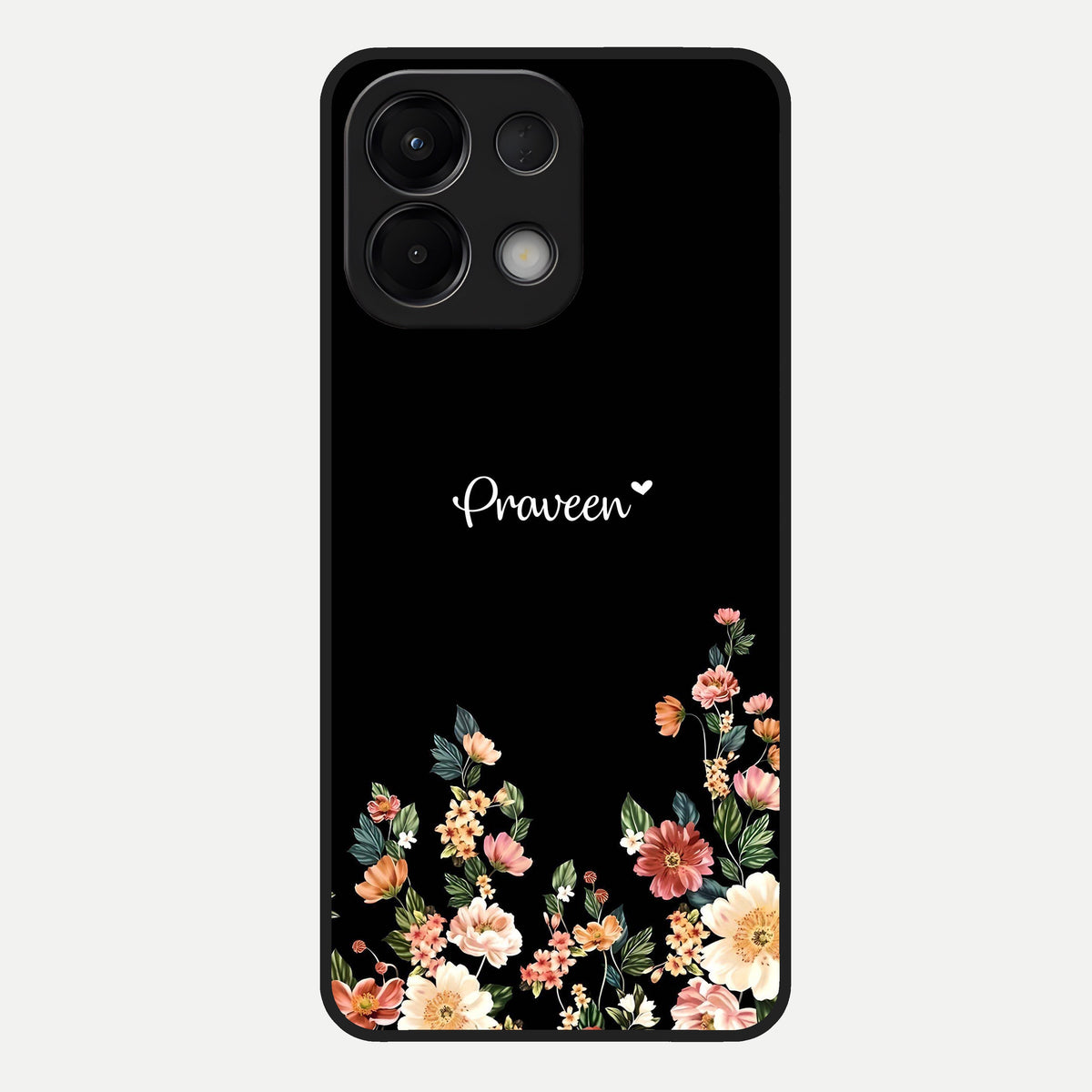  Floral Design Personalized Custom Name Glass Case For Oppo K13 5G back cover – full design glossy printed glass finish