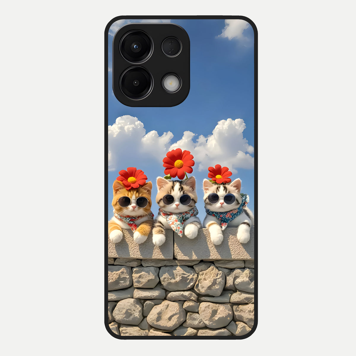  Floral Kitty Squad Glass Case For Oppo K13 5G back cover – full design glossy printed glass finish