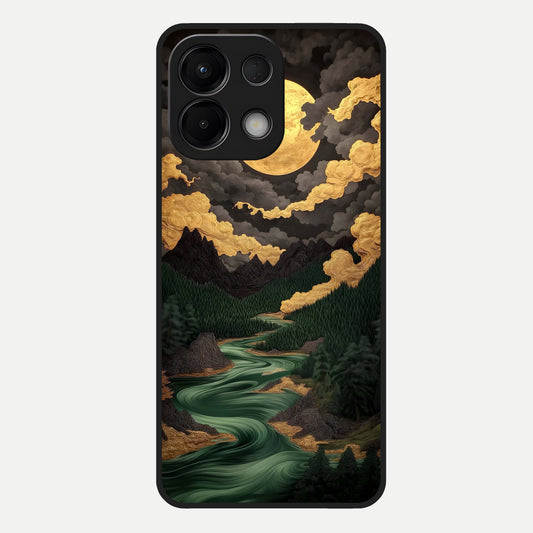  Golden River Moon Glass Case For Oppo K13 5G back cover – full design glossy printed glass finish