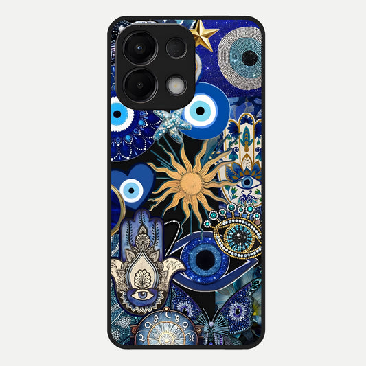  Mystic Blue Evil Eye Glass Case For Oppo K13 5G back cover – full design glossy printed glass finish
