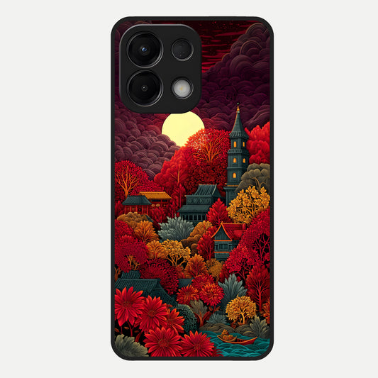 Scarlet Autumn Temple Glass Case For Oppo K13 5G back cover – full design glossy printed glass finish