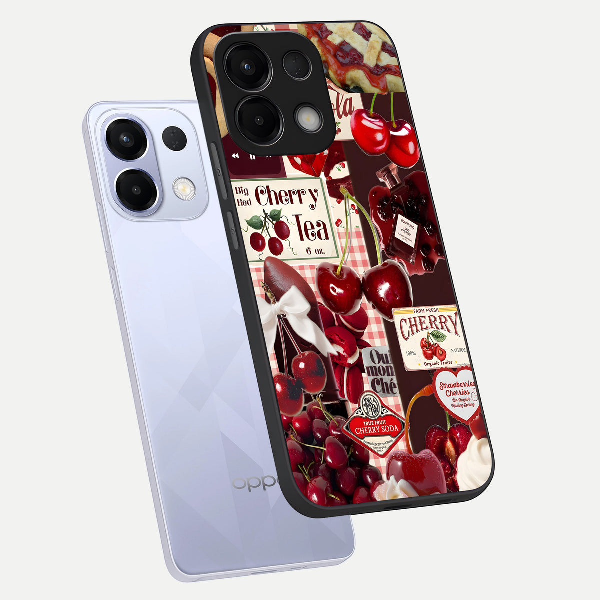 Aesthetic Cherry Tea phone case For Oppo K13 5G showing premium glass back cover with detailed artwork