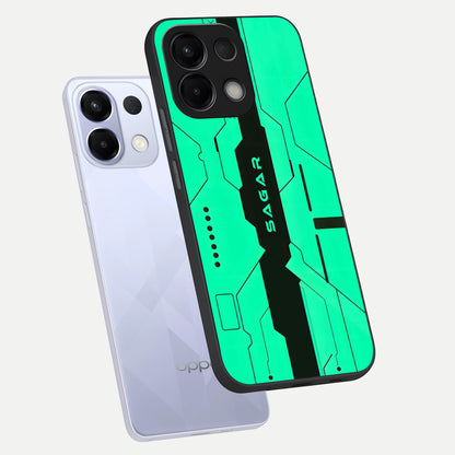  Aqua Tech CYBERPUNK Custom Name phone case For Oppo K13 5G showing premium glass back cover with detailed artwork
