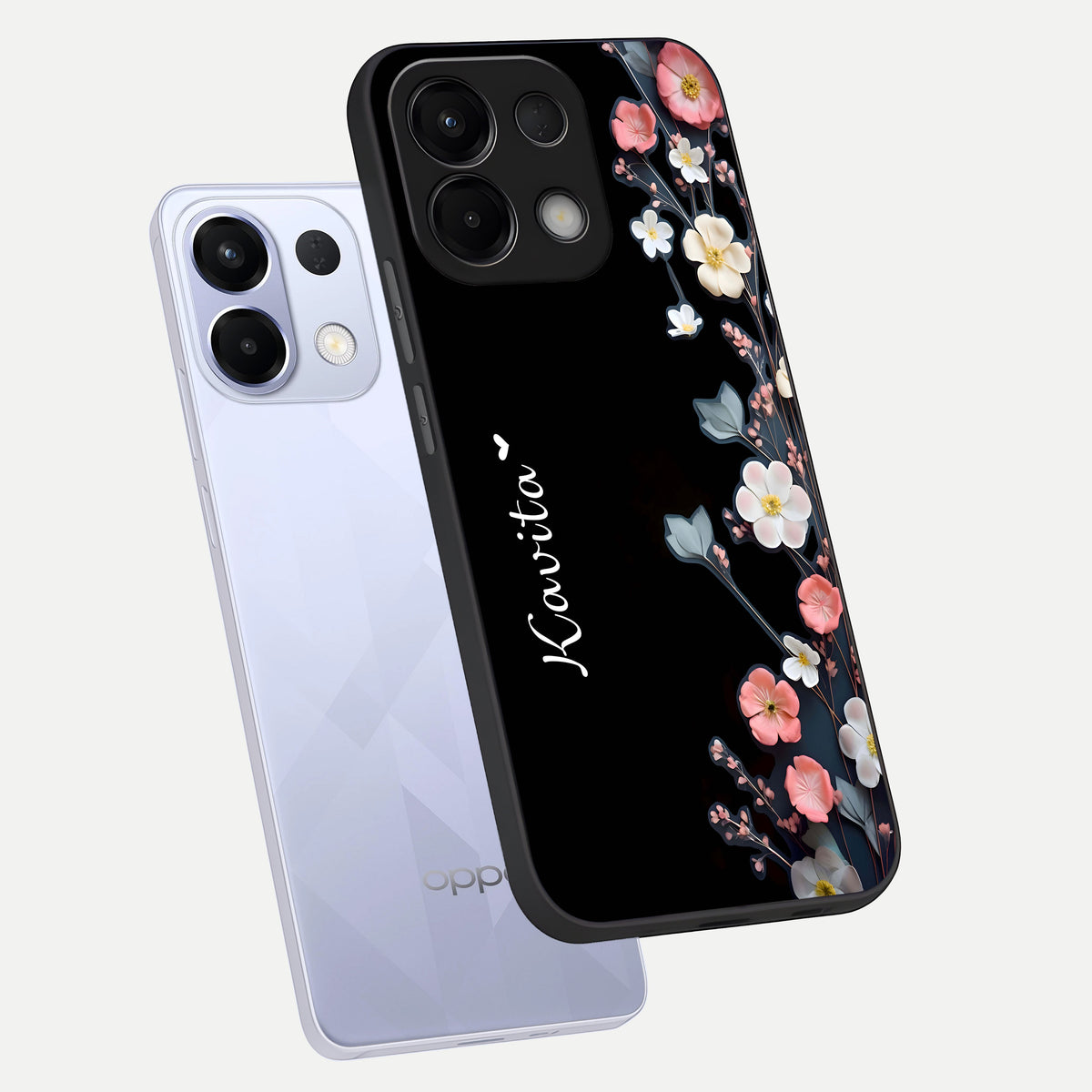  Black Elegance Floral Custom Name phone case For Oppo K13 5G showing premium glass back cover with detailed artwork