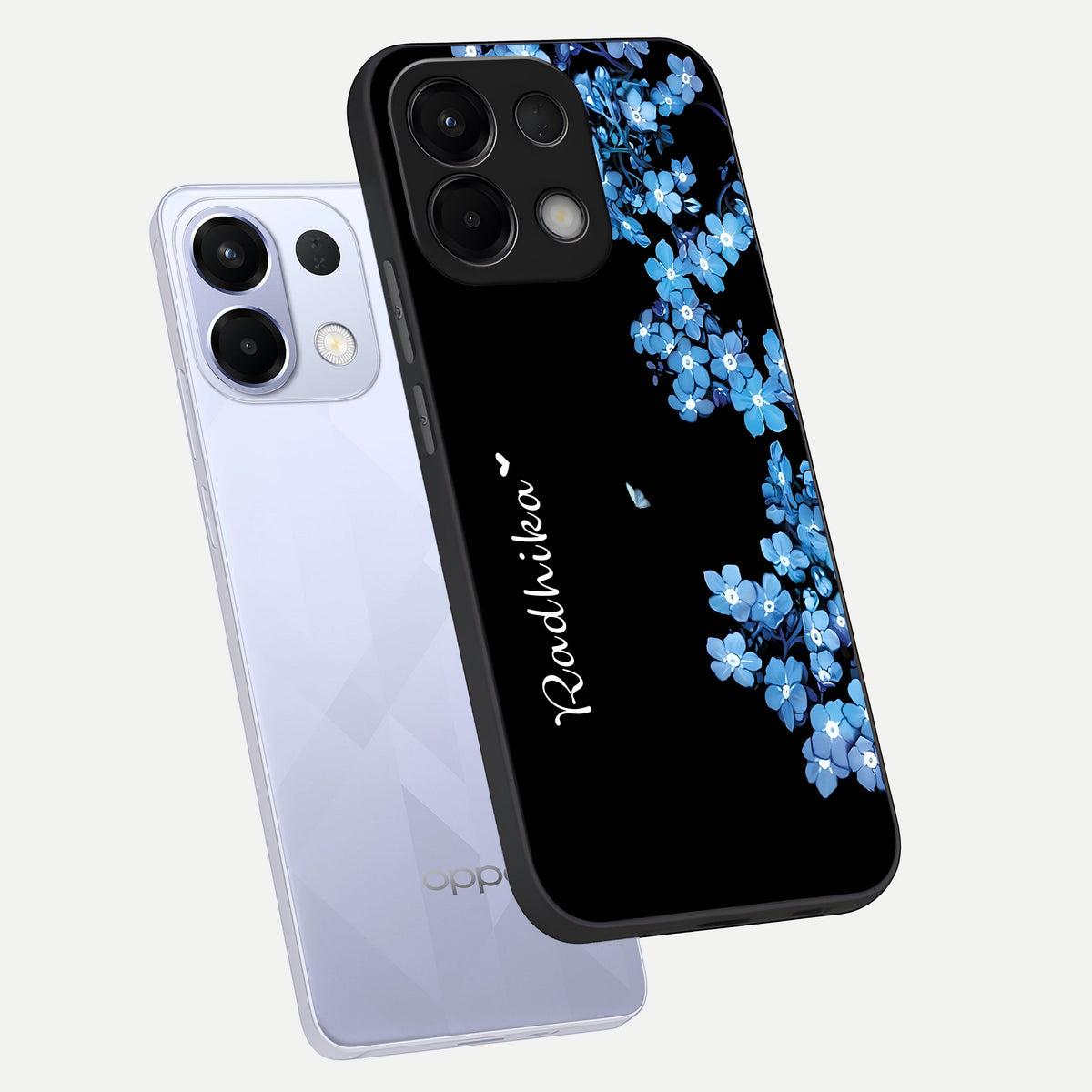  Blue Petal Dream Custom Name phone case For Oppo K13 5G showing premium glass back cover with detailed artwork