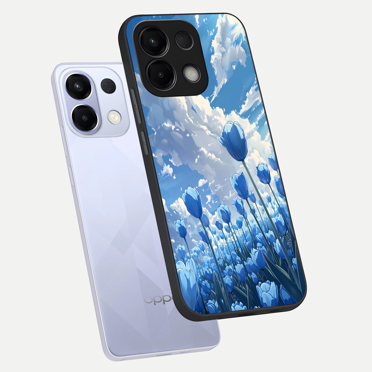  Blue Tulip Clouds phone case For Oppo K13 5G showing premium glass back cover with detailed artwork