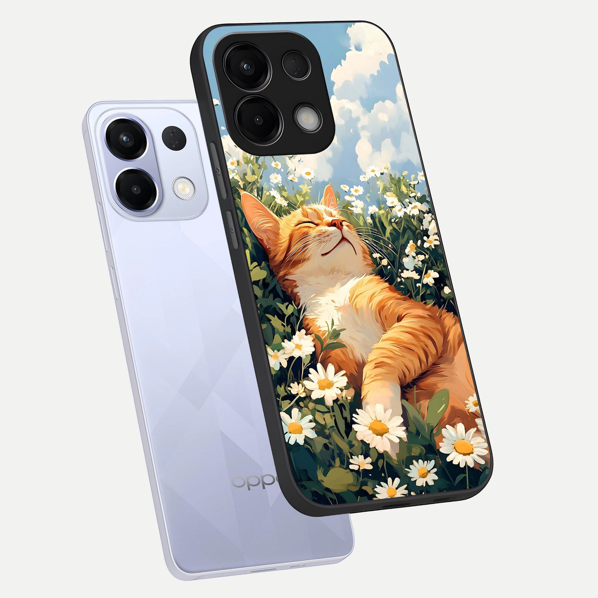  Cat And Flowers View phone case For Oppo K13 5G showing premium glass back cover with detailed artwork