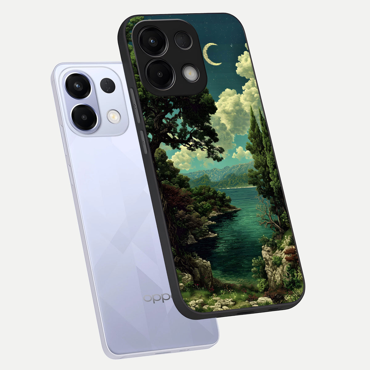  Celestial Lake Peace phone case For Oppo K13 5G showing premium glass back cover with detailed artwork