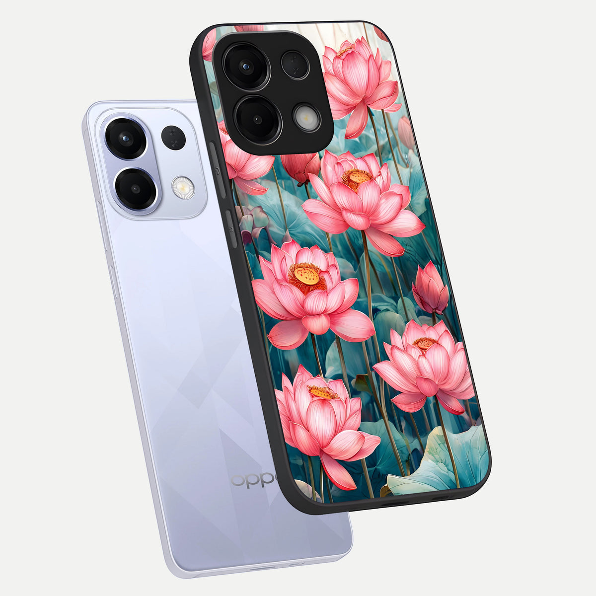  Celestial Pink Lotus phone case For Oppo K13 5G showing premium glass back cover with detailed artwork