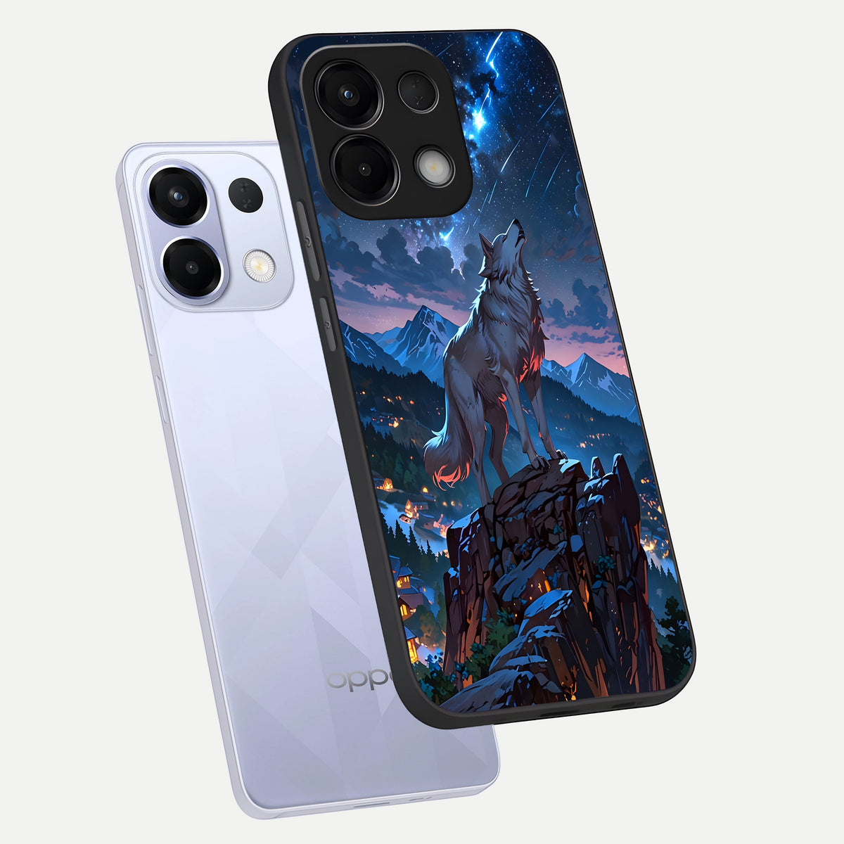  Celestial Wolf Howl phone case For Oppo K13 5G showing premium glass back cover with detailed artwork