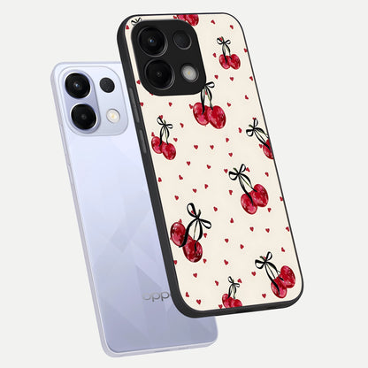  Cherry Heart Bow phone case For Oppo K13 5G showing premium glass back cover with detailed artwork