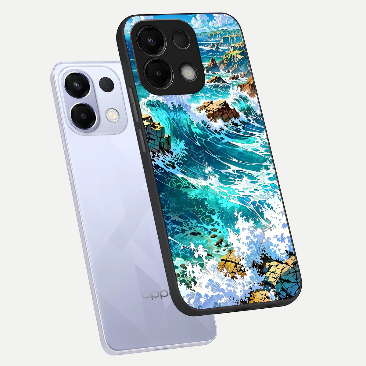 Coastal Blue Waves phone case For Oppo K13 5G showing premium glass back cover with detailed artwork