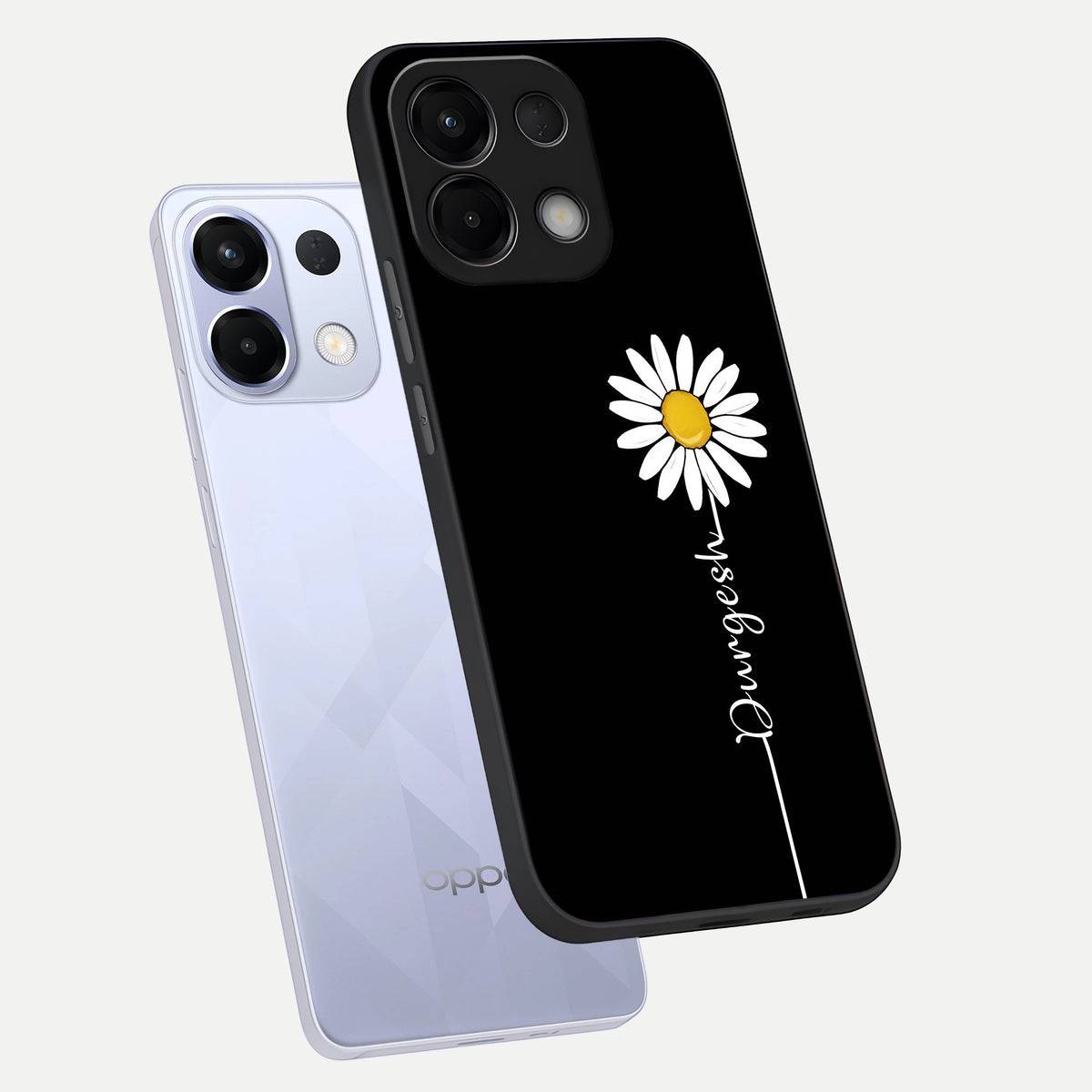  Custom Name White Flower phone case For Oppo K13 5G showing premium glass back cover with detailed artwork