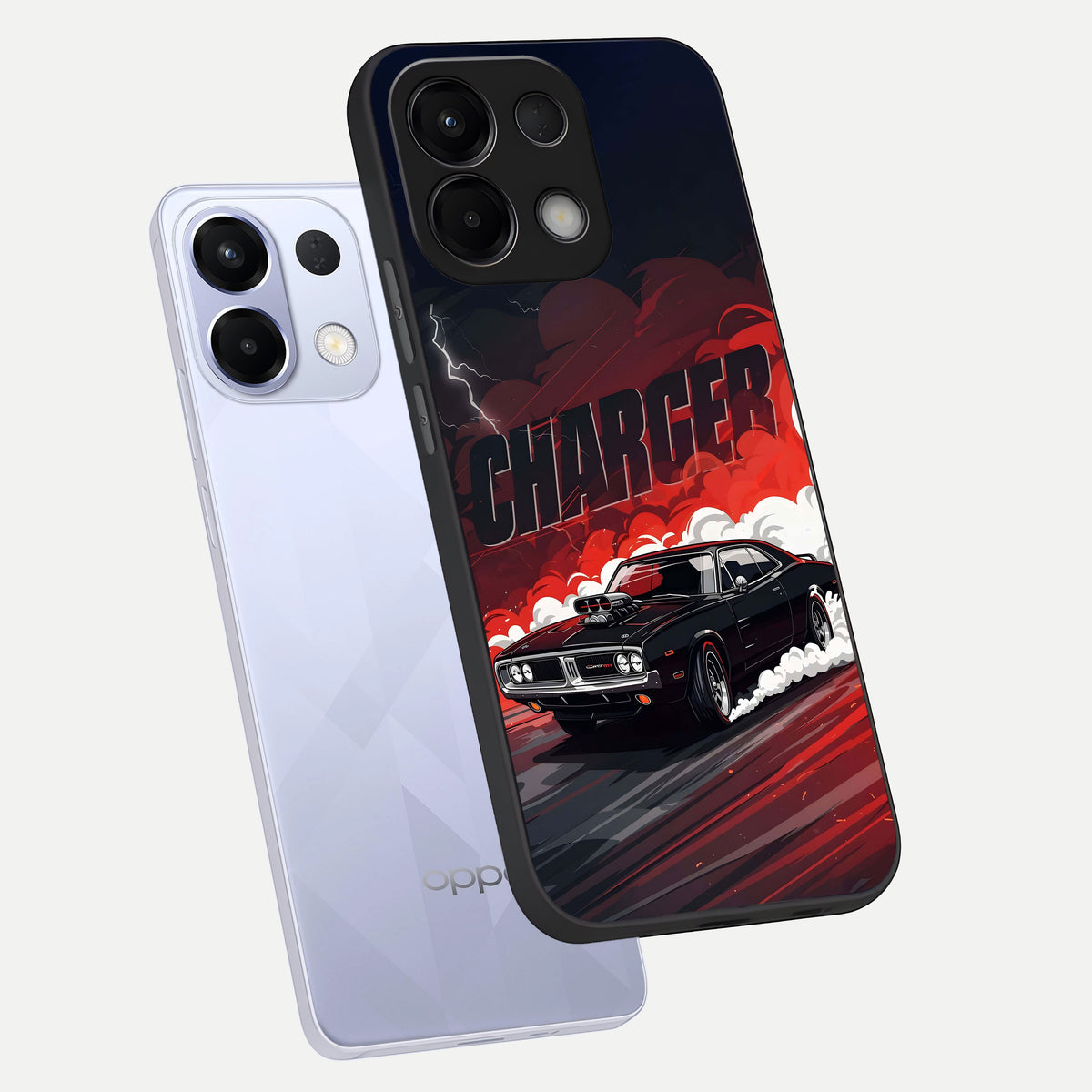  Dark Charger Fury phone case For Oppo K13 5G showing premium glass back cover with detailed artwork