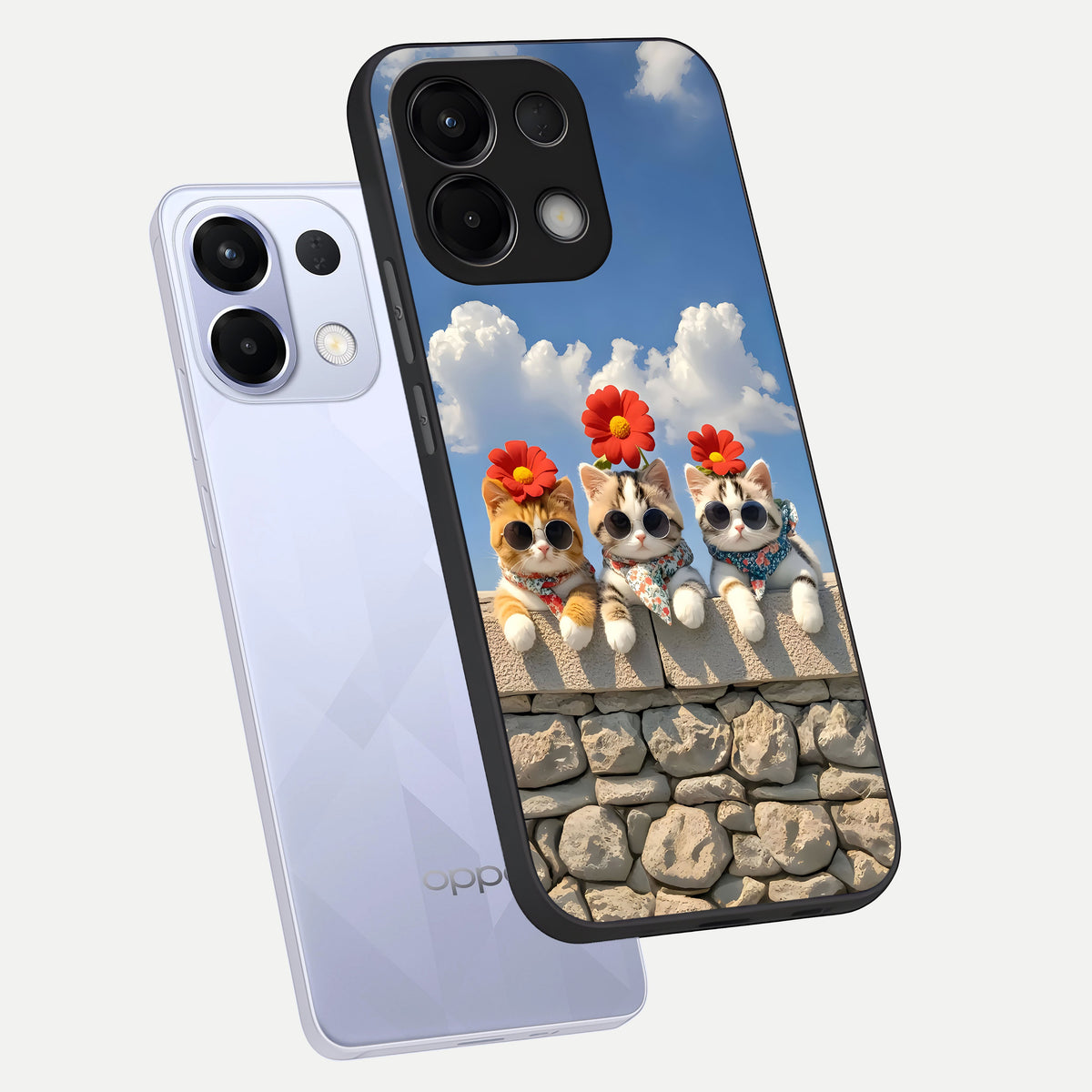  Floral Kitty Squad phone case For Oppo K13 5G showing premium glass back cover with detailed artwork