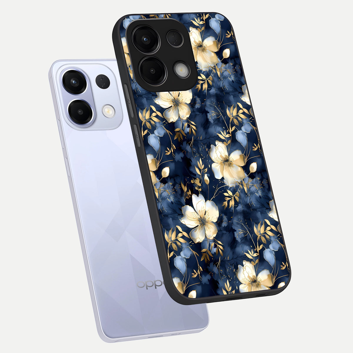  Golden Midnight Bloom phone case For Oppo K13 5G showing premium glass back cover with detailed artwork