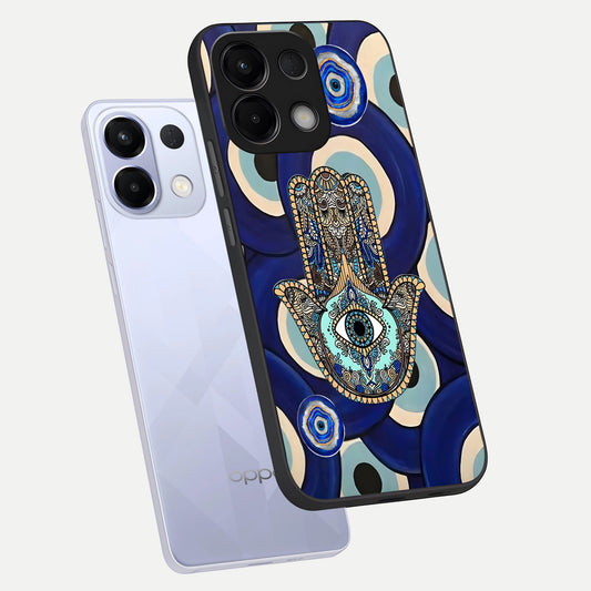  Hamsa Divine Guard phone case For Oppo K13 5G showing premium glass back cover with detailed artwork