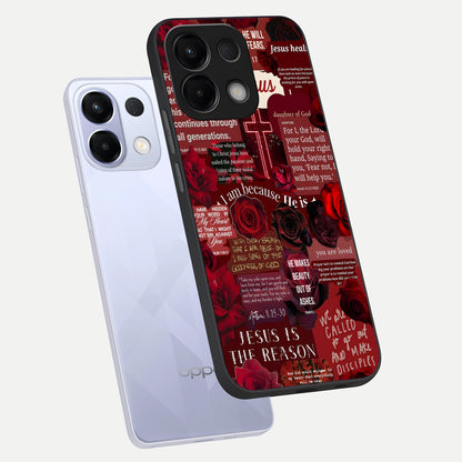  Jesus Love Heals phone case For Oppo K13 5G showing premium glass back cover with detailed artwork