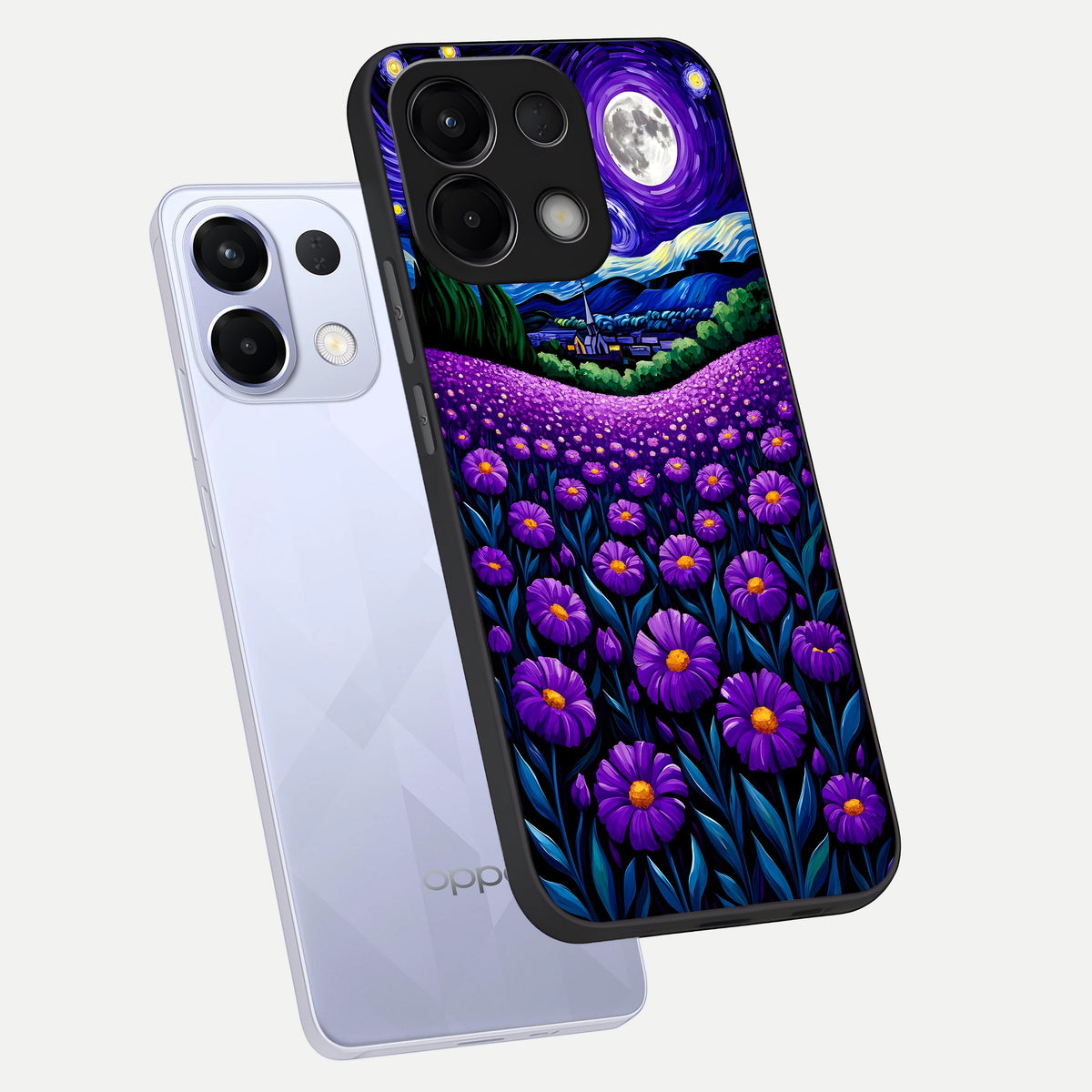 Lavender Moon Field phone case For Oppo K13 5G showing premium glass back cover with detailed artwork