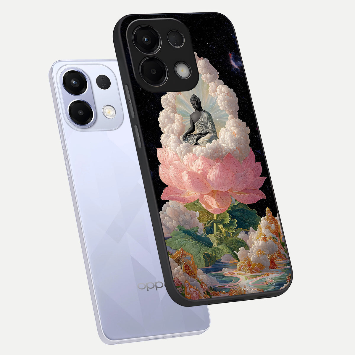  Lotus Divine Peace phone case For Oppo K13 5G showing premium glass back cover with detailed artwork