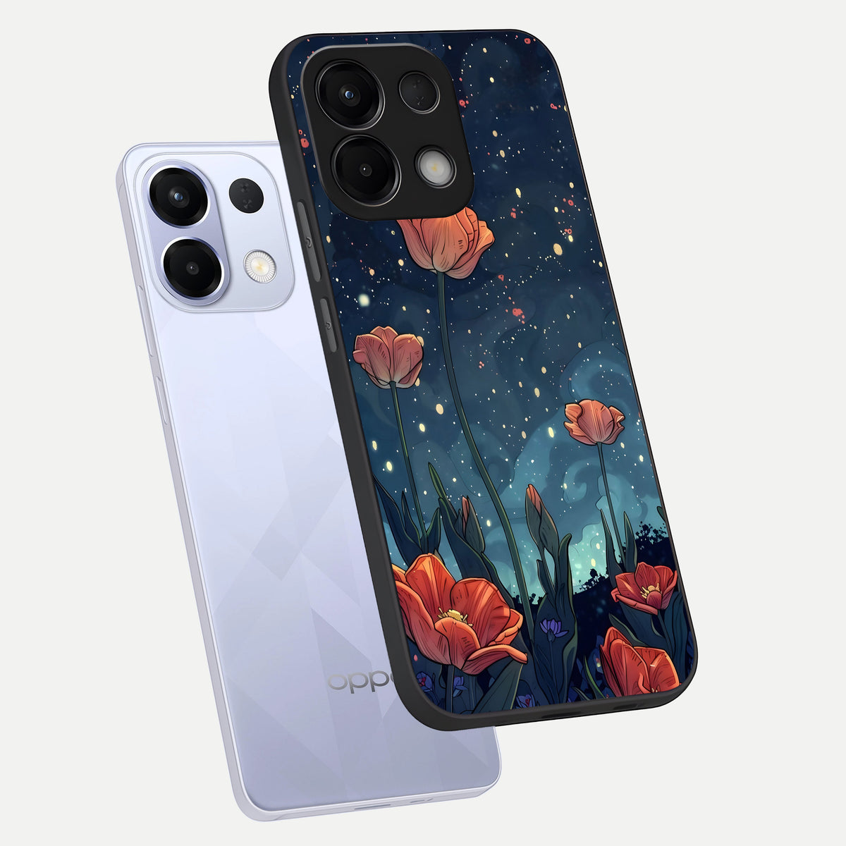  Midnight Tulip Glow phone case For Oppo K13 5G showing premium glass back cover with detailed artwork