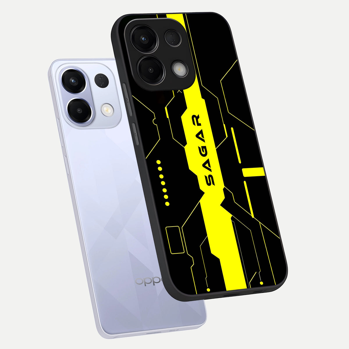  Neon CYBERPUNK Custom Name phone case For Oppo K13 5G showing premium glass back cover with detailed artwork