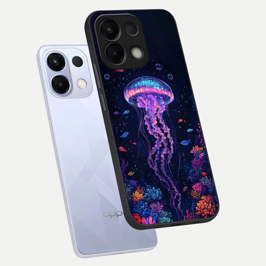  Neon Jellyfish phone case For Oppo K13 5G showing premium glass back cover with detailed artwork