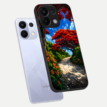  Red Trees Pathway phone case For Oppo K13 5G showing premium glass back cover with detailed artwork