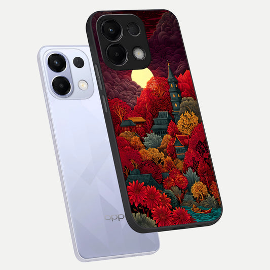  Scarlet Autumn Temple phone case For Oppo K13 5G showing premium glass back cover with detailed artwork