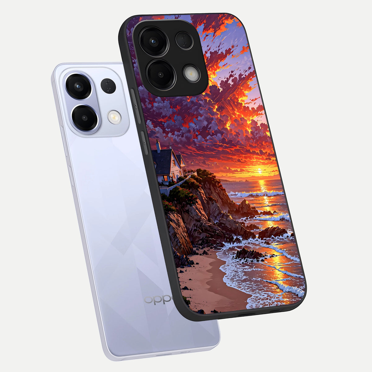  Sunset House By Sea phone case For Oppo K13 5G showing premium glass back cover with detailed artwork