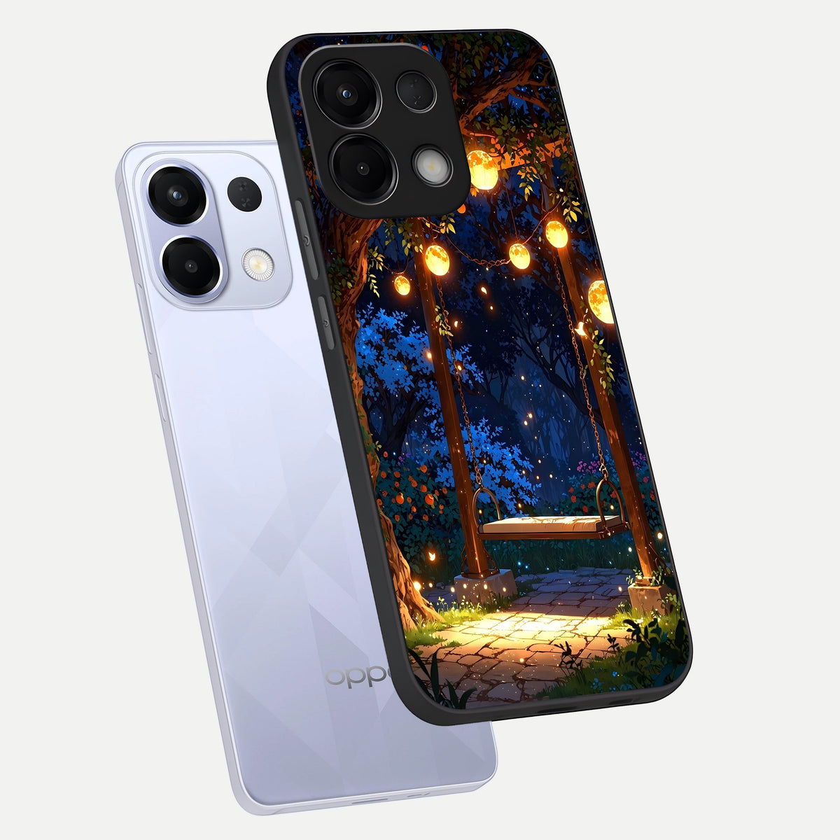  Twilight Garden Swing phone case For Oppo K13 5G showing premium glass back cover with detailed artwork