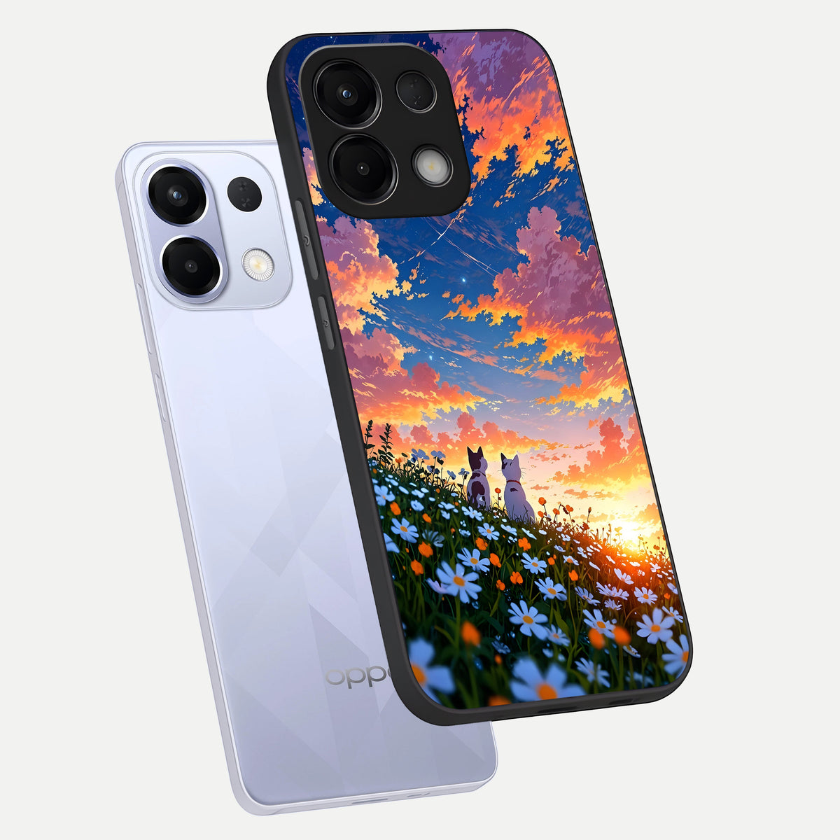  Two Cats Friends phone case For Oppo K13 5G showing premium glass back cover with detailed artwork